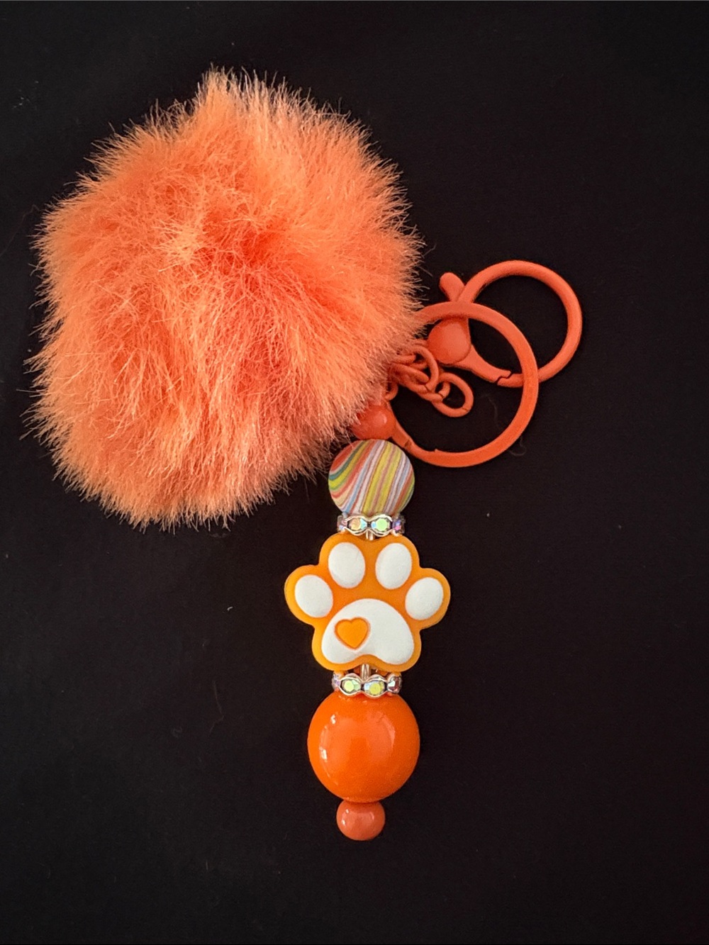 Pom Pom Beaded Bag Charm Keychains - Multicolor Set of 5 - Picture 6 of 6